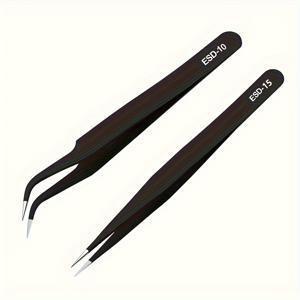 TEMU 매니큐어용 2개 세트 스테인리스 스틸 곡선 직선 핀셋 - 3D 스티커, 라인스톤, 비즈 및 네일 아트용 인체공학적 디자인 - 정밀 그립 도구, 매니큐어 액세서리, 슬림 메탈릭 마감, 내구성 있는 금속 구조