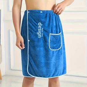 TEMU 남성용 코랄 플리스 웨어러블 목욕 타월 & 스파 랩 1개 - 부드럽고 흡수성 좋은 샤워 스커트, 사우나, 목욕, 수영, 샤워 후 보온용, 욕실용 포켓 포함