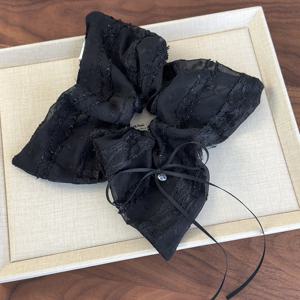 TEMU 젠틀하고 느긋한 스타일의 리본 술 레이스 사각 스카프 헤어 타이, 고급 라인스톤 포니테일 홀더 헤어 액세서리, 헤어 타이와 헤어밴드