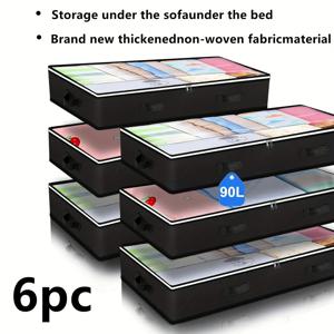 TEMU 휴대용 손잡이가 달린 초대형 침대 밑 수납 가방 6개 세트 - 통기성 좋고 접이식으로 옷, 이불, 시트를 보관할 수 있습니다. 침실을 위한 공간 절약 솔루션