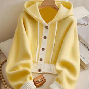 TEMU 가을 겨울 의상 루즈핏 게으른 고급스러운 여성용 신상 유니크한 멋진 슈퍼 좋은 외관 노란색 후드 스웨터 여성용