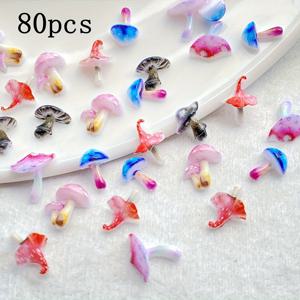 TEMU 46/80개입 혼합 레진 3D 귀여운 버섯 - 네일 아트, 웨딩 스크랩북, 주얼리 공예 & 추가 장식용 플랫 백 피규어, 무향성