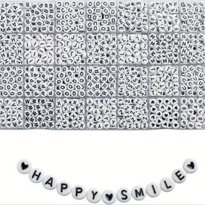 TEMU 1400pcs 알파벳 비즈 A-Z DIY 보석 만들기 우정 팔찌, 흰색 금색 원형 문자 비즈 4x7mm