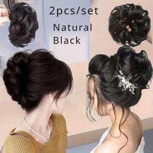 TEMU 2개 세트 (곱슬 머리끈 + 푹신한 포니테일 클립) - 우아한 여성용 푹신한 머리끈, 곱슬 볼륨 포니테일 클립, 엉킴머리 번 헤어피스 - 곱슬 웨이브 머리끈 및 클립, 모든 인종에 적합한 다용도 스타일링 추가