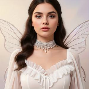 TEMU 화이트 레이스 눈물방울 목걸이, 정장 드레스를 위한 영원한 초커 액세서리