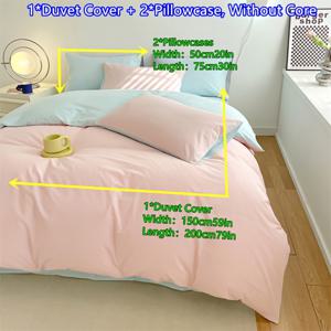 TEMU 3피스 브러시드 솔리드 컬러 듀얼톤 옥 + 라이트 블루 피부 친화적 소프트 이불 커버 세트, 이불 커버 1개 + 베개커버 2개. 이불 내장재 미포함