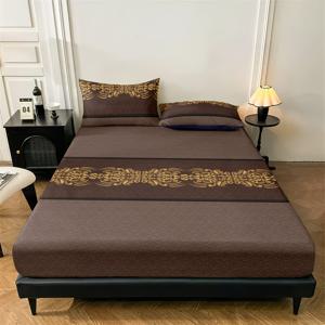 TEMU 3피스 자카드 커피 컴포트 매트리스 프로텍터 침구, 매트리스 시트 세트, 매트리스 시트 1개 + 베개 커버 2개 포함, 충전재 없음, 사계절용, 가정, 게스트하우스, 호텔 침실, 거실용, 남녀공용, 홈 텍스타일 침구, 트윈/풀 사이즈