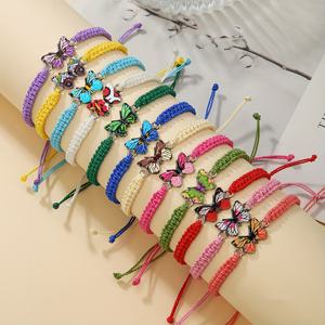 TEMU 여성을 위한 여름 테마 팔찌 세트 (12개의 나비 오일 드롭 펜던트가 있는 우븐 디자인)