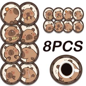 TEMU 팔레오 동물 디자인 카피바라 카툰 패턴 나무 코스터 - 열 저항성 및 미끄럼 방지, 커피 및 음료에 완벽 - 휴일 장식, 테마 파티, 선물에 이상적