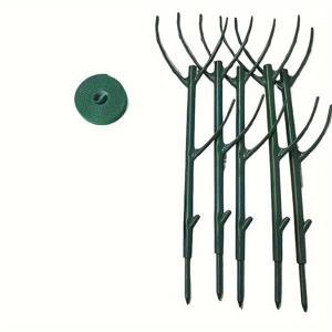 TEMU 정원용 녹색 식물 지지대 말뚝 5개, 쌓을 수 있는 플라스틱 식물 지지 링, 접착식 묶음끈 1롤, 조절식 식물 지지대, 잎 보호대 말뚝, 난초 지지대, 덩굴식물, 이끼, 실내외 화분꽃에 적합