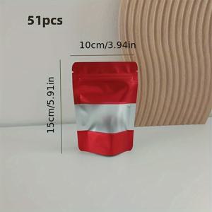 TEMU 51개 강화 지퍼 밀봉 레드 포일 파우치, 차·젤리·커피용 창문 포함 식품 보관 봉지