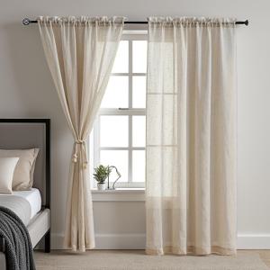 TEMU 일본 스타일 모조 리넨 창문 스크린 2개 세트, 거실 및 침실 장식용 걸이형 폴 타입