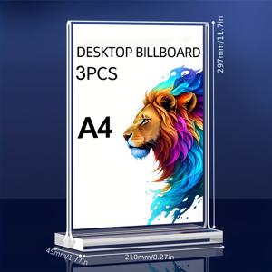 TEMU 3/6개 아크릴 디스플레이 스탠드 - 투명, 내구성 좋은 재사용 가능 데스크탑 메뉴 홀더, 투명 사인 홀더 양면, 레스토랑, 사무실, 전시회, 결혼식, 가정 및 상점용