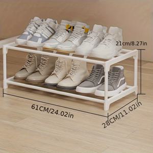 TEMU 1개 2단 컴팩트 신발장/수납박스, 신발 정리대 - 내구성 플라스틱 디자인, 신발 및 장식품 보관에 이상적, 입구, 옷장, 침실에 적합한 공간절약형 스탠딩 수납장