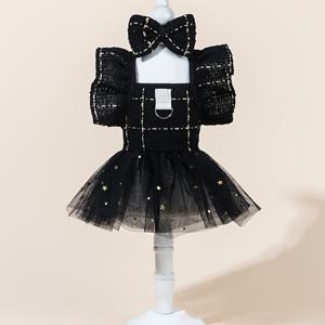 TEMU 검정과 흰색 체크 무늬 검정색 거즈 별 검은 오리 웨딩 드레스 웨딩 가운 인형 칼라 프렌치 스타일 강아지 옷 고양이 옷 의류 드레스 플라잉 슬리브 보우 타이 레이스 귀여운 애완 동물 옷 진주 펜던트 코사주 크리스마스 할로윈 부활절 선물