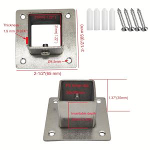 TEMU 20/25/30mm 사각 튜브 베이스에 적합 - 두께 2mm - 실외 방수 및 녹 방지 - 사각형 - 난간 및 울타리 고정 베이스 - 행잉 로드 및 발코니 크로스바 추가 - 광택 처리된 끝 - 은색