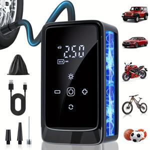 TEMU LED 라이트 및 디지털 압력 게이지가 있는 휴대용 차량용 에어 펌프, 고출력 타이어 공기 주입기, 무선 핸드헬드 디자인, USB 충전식 리튬 배터리, 빠른 공기 주입 장치, 자동차, , 자전거 타이어 및 공에 적합한 컴팩트 펌프