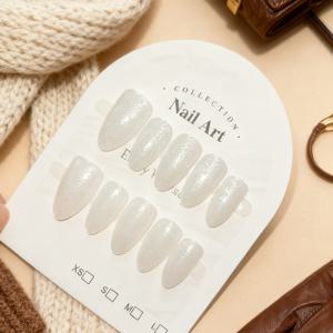 TEMU 여성을 위한 가을 겨울 스타라이트 화이트 캣아이 숏 아몬드형 누름식 인조네일 10개 세트, 파티 휴일 선물