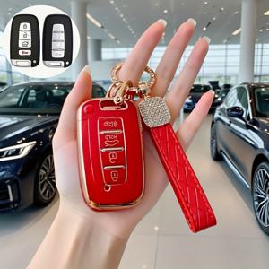 TEMU 현대 & 기아용 자동차 키 케이스 키체인 (2011-2016), 현대 IX35, 엘란트라, 소나타 8 9, 기아 K5 K2, 쏘렌토, 4버튼 내구성 스마트 리모컨 키 보호 케이스, 쉬운 설치 소프트 TPU 키 케이스 & 키체인