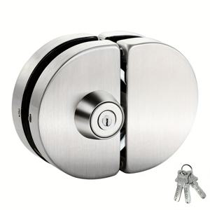 TEMU 고강도 비천공형 유리문 잠금장치 1개 - 드릴 없이 설치, 스테인리스 스틸 느낌, 도어, 욕실, 사무실, 이중문용 - 기계식 손잡이 실린더 보안 도어락, 욕실 안전, 광택 메탈 마감