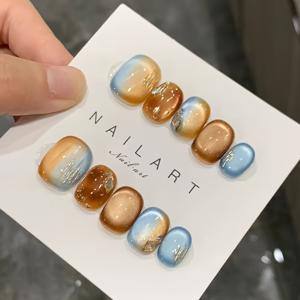 TEMU 수제 브라운 옴브레 고급 착용 네일 아트, 네일 팁 10개입, 핸드메이드 프레스온 인조 네일, 신상 가을/겨울 스타일, 탈부착 가능, 여성 선물용으로 적합