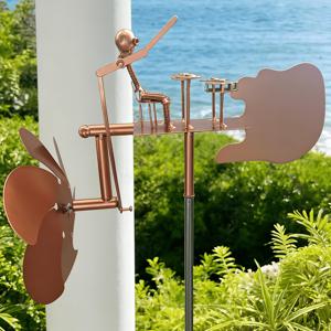 TEMU 1개 수제 스타일 철제 풍력 드럼 연주자 풍력 터빈 - 대형 46인치 높이 야외/풍차 드러머 조각상, 움직이는 팔과 드럼, 정원/파티오/크리스마스 장식, 풍력 동작