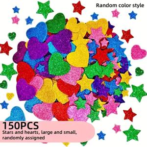 TEMU 150개 글리터 하트와 별 폼 스티커, 벽 스티커, 크리스마스 장식, 공예 컷아웃, 카드 및 홈 데코용