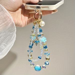 TEMU 럭셔리 블루 메이플 리프 시크 폰 체인 - 우아하고 내구성 있는 여성용 장식 끈, 휴대폰 및 가방에 범용