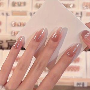 TEMU 우아한 긴 아몬드형 인조손톱 10개 세트, 투명 누드 그라데이션 가짜손톱, 내추럴 스타일 여성용 인조손톱, 재사용 가능한 접착식 손톱, 일상적인 직장 복장, 파티 및 기타 우아한 행사에 이상적