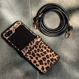 TEMU 휴대폰 케이스 - 고급스러운 레트로 프린트 인조 가죽 숄더 폰 케이스, 삼성 갤럭시 Z 플립 시리즈용으로 디자인되었습니다. 플립 7, 플립 6, 플립 5, 플립 4 보호 케이스 모델 포함