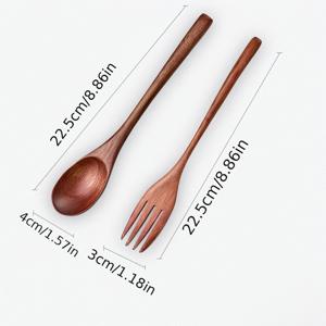 TEMU 수제 천연 나무 포크 & 스푼 세트 | 광택 및 바니싱 처리, 전통 스타일, 고급스러운 조각으로 식탁 및 테이블 장식에 적합