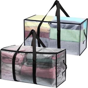 TEMU 헤비듀티 스토리지 백, 초대형 이사용 보관 박스, 투명 방수 지퍼형 지속 가능한 스토리지 백, 의류 보관, 세탁물 보관, 포장, 홈 솔루션