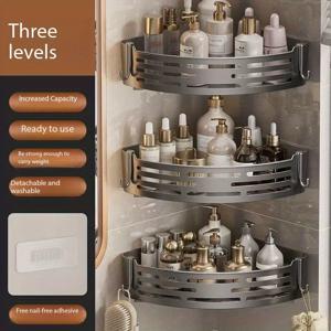 TEMU 3개 드릴 불필요 욕실 코너 선반 | 화장품 및 샤워 젤 수납 랙 | 다기능 벽걸이형 주방 정리함 | 강력 접착 후크가 있는 삼각형 변기 홀더, 녹 방지, 욕실 용품, 욕실 랙
