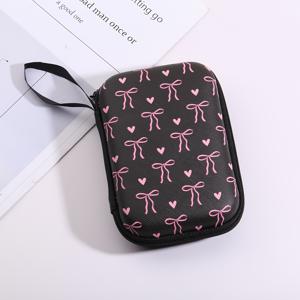 TEMU 전자 제품 보관함 핑크 하트 리본 패션 정리 가방 (데이터 케이블, USB 드라이브, 이어폰 및 디지털 제품 보관용)