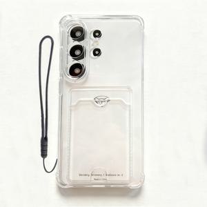 TEMU 삼성 갤럭시 S26 S26 플러스 S26 울트라 S25 S24 S23 S22 S21 A13 A14 A15 A16 A17 A52 A53 A54 A25 A35 A55 A26 A36 A56용 고급 소프트 투명 카드 홀더 가방형 휴대폰 케이스, 걸이용 스트랩 포함