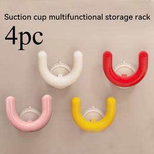TEMU 4개 펀치 프리 흡착 컵 슬리퍼 랙 & 신발 정리 랙 - 튼튼한 플라스틱 벽걸이 후크, 색상 코드 브래킷 (핑크, 블루, 레드, 옐로우) 욕실, 샤워, 주방, 기숙사용 - 공간 절약형 슬리퍼 보관, 설치 불필요