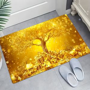 TEMU 1개 골드 머니 트리 러그 - 럭셔리 부자 비누림 방지 세탁 가능, 현관, 거실, 침실, 사무실용 - 접착식 매트 (골드 트리 & 코인 패턴)