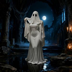 TEMU 3D 프린팅 유령 신부 조각상, 고급스러운 고딕 애니메이션 디자인으로 축제 장식에 적합합니다. 이 수집품은 결혼식 및 창의적인 드레스 모양 장식에 완벽하며 전기 없이 사용할 수 있습니다. 할로윈 마당에 잘 어울립니다.