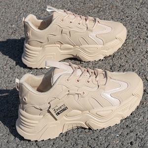 TEMU 여성용 로우탑 레이스업 스니커즈, 러닝에 적합, 두꺼운 쿠션 밑창 & PVC 밑창, 통기성 라운드 토 캐주얼 스니커즈 - 헬스장, 캐주얼 복장에 다용도, 부드러운 밑창의 편안한 아빠화, 여성화