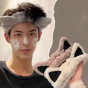 TEMU 2팩 (여성용) 소프트 코랄 플리스 고양이 귀 머리띠 - 베이지 & 카키 얼굴용 헤어 액세서리, 세안, 메이크업, 스파, 헤어케어용 머리띠, 귀여운 동물 머리띠 선물