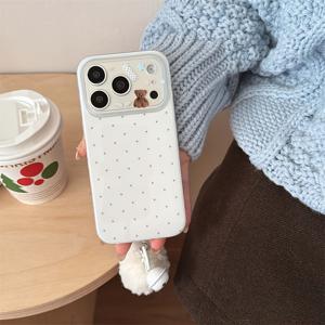 TEMU 휴대폰 케이스 - Space IND | 흰색 배경 별이 빛나는 곰 카메라 | 폼폼 키체인 | 절친 선물 스타일 | iPhone 17 Pro 17 Pro Max 호환 휴대폰 케이스