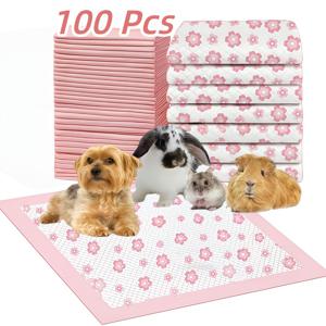 TEMU 100개입 강아지 배변 패드, 43.18 Cm X 33.02 Cm, 누수 방지 및 빠른 건조 디자인, 애완 동물 화장실 훈련 패드, 6중 표준 흡수 레이어, 벚꽃 패턴, 강아지, 고양이 및 토끼 가정 훈련에 적합