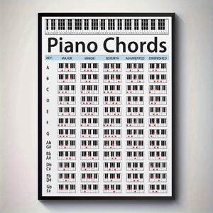 TEMU 대형 피아노 코드 차트 포스터 - A부터 G 스케일 메이저/마이너/디미니셔드/익스텐디드 코드 - 피아노 키 다이어그램 음악 이론용 - 액자 없음, 학생, 교사, 가정 및 사무실용 음악 학습 - 교육용 선물