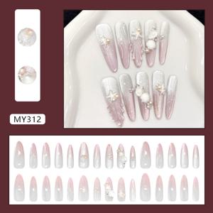 TEMU 30개입 3D 고양이 눈 네일 팁 | 간편한 프레스온 인조 손톱, 재사용 가능, 별과 그라데이션 패턴, ABS 소재, 긴 아몬드 모양 손톱