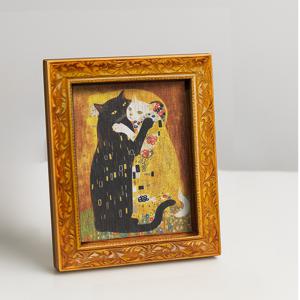 TEMU 1개 검정과 흰색 고양이 키스 | 나무 미니어처 아트워크, 유명 그림에서 영감을 받음, 귀여운 고양이 안아는 디자인, 홈 데코, 선물, 주방 액세서리, 자석 뒷면