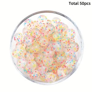 TEMU 50개 투명 컬러풀 스페클 실리콘 비즈 - 9/12/15mm 라운드 DIY 보석 만들기, 키체인, 팔찌 & 홈 데코용 - 생생한 도트 무늬 비즈, 내구성 있는 공예 재료