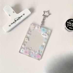 TEMU 내구성 강한 아크릴 카드 홀더 - 별 펜던트 포함, 3인치 그라데이션 ID 배지 케이스, 스냅 클로저 지갑, 신용카드용, 학생/간호사/여행자용, 가벼운 무게 (아이돌 테마 사진용)