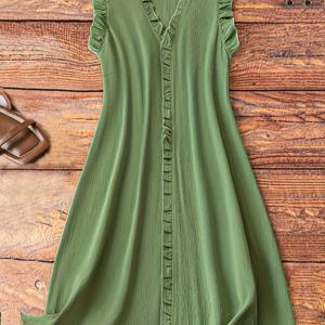 TEMU 간편한 관리, 스타일리시한 여성 미니 드레스, 프릴 슬리브와 V넥 - 캐주얼한 여름 패션, 폴리에스터로 제작되어 기계 세탁 가능합니다.