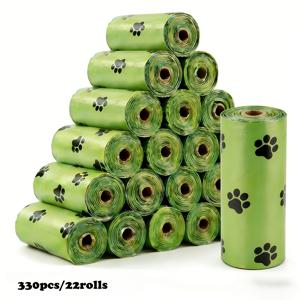 TEMU 330개/22롤 두꺼운 누수 방지 반려동물 쓰레기 봉투, 세척이 쉬운 폴리에틸렌 소재, 사랑스러운 발자국 프린트 디자인, 강아지와 새끼 고양이용 - 휴지통 디스펜서와 호환, 내구성 있는 강아지 고양이 반려동물 쓰레기봉투