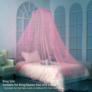 TEMU 1개 돔형 걸이형 설치 필요 없는 접이식 발광 별 모기장 가정용 침대 커튼